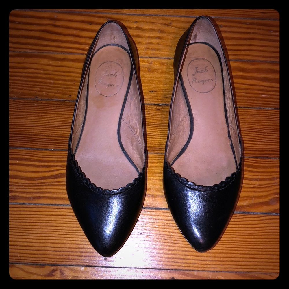 Black leather Jack Rogers flats